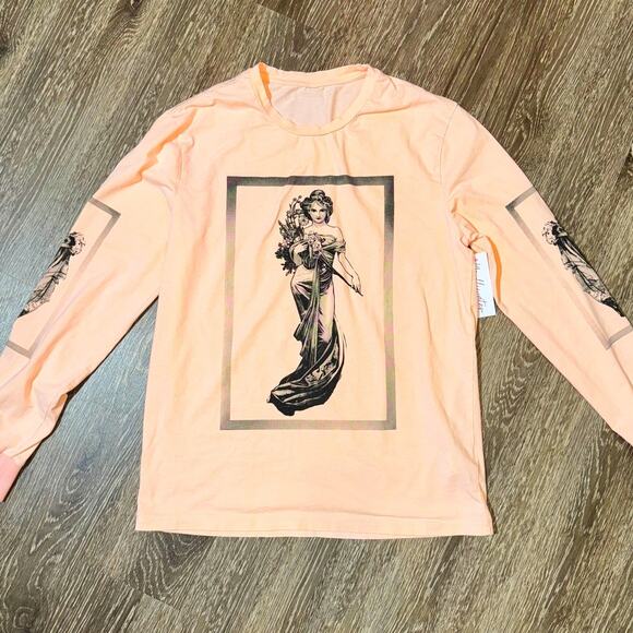 New Small Salmon Pink Seapunk Marble Statue Long Sleeve Art Deco Tee Shirt Basic - Picture 1 of 5